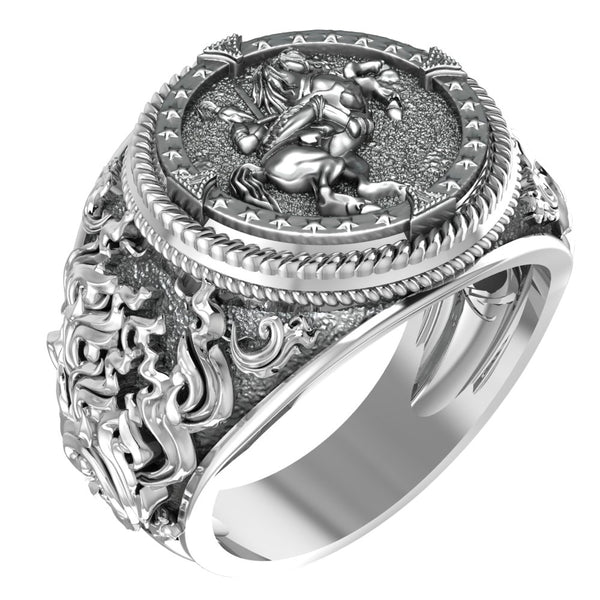 Polished 925 Sterling Silver Men's Knight Nugget Ring – Handmade Bold Statement Ring