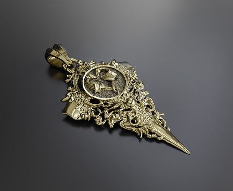 Twin Dragon Heart Pendant Gothic Viking Norse Fantasy Brass Jewelry BR-454