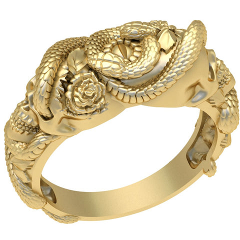 Snake with Skull Ring Gothic Men's Death Punk Brass Jewelry Size 6-15 Br-513