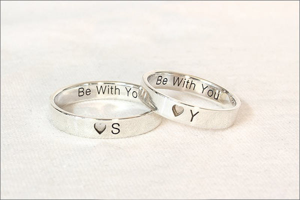 Heart engraved band ring - 925 Sterling Silver 4 mm Custom Ring -cute ring couple ring - Engraved ring - anniversary ring - Twin Ring - Price for Two Ring (RB-1)