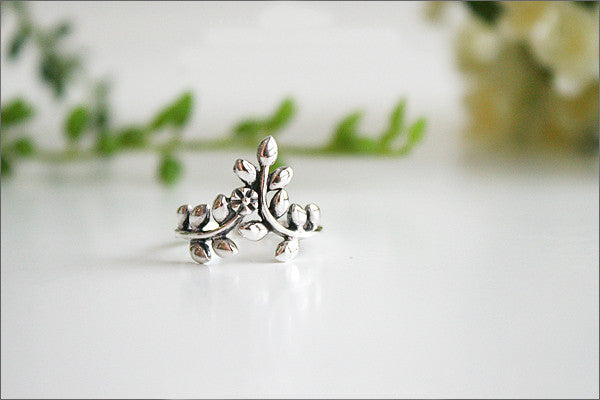 Leaf Ring,Olive Branch Ring - Free Engraved Inside Ring - 925 Sterling Silver-White gold plate-gold plate-Pink gold plate Jewelry (SR-69)