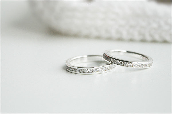 Free Engraved Inside Ring White Sapphire Full Eternity ring 925 Sterling Silver Or White Gold Plate stacking ring wedding band R05