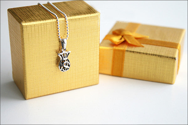 money bag Dollar Pendant - 925 Sterling Silver - Silver Pendant - Rocker Gothic Woman Jewelry (P-052)