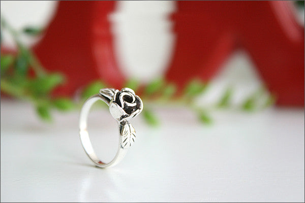 925 Sterling Silver Rose Ring Style Gift Idea Rocker Gothic Woman Jewelry -  Silver ring (SR-033)