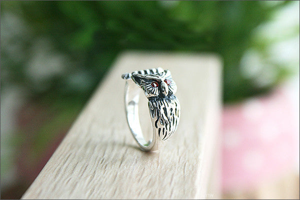 925 Sterling Silver OWL RING Style Gift Idea Rocker Gothic Woman Jewelry (SR-081)