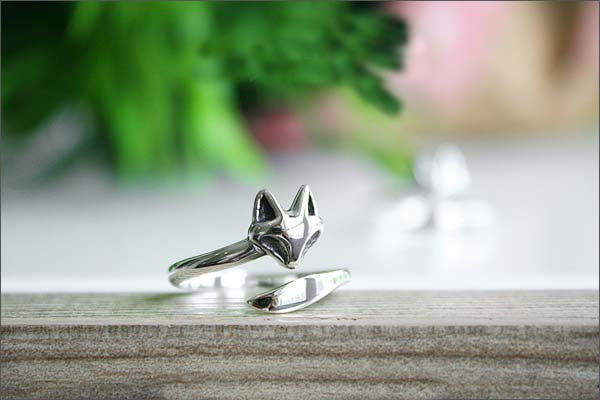 Silver ring - tail adjustable fox ring,ring,animal ring,cute ring,unique, bridesmaid gift, adjustable ring, 925 Sterling Silver (SR-086)