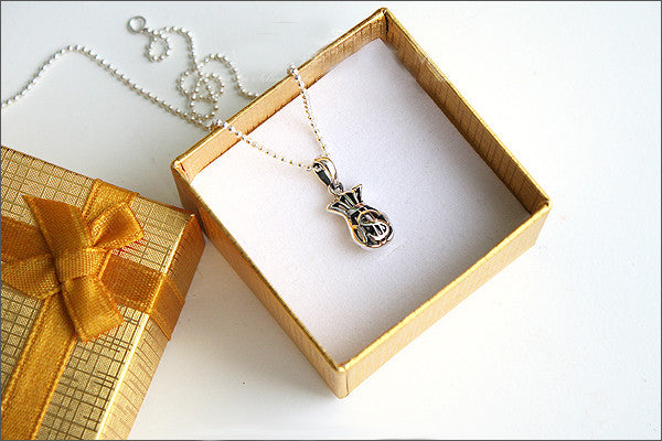 money bag Dollar Pendant - 925 Sterling Silver - Silver Pendant - Rocker Gothic Woman Jewelry (P-052)