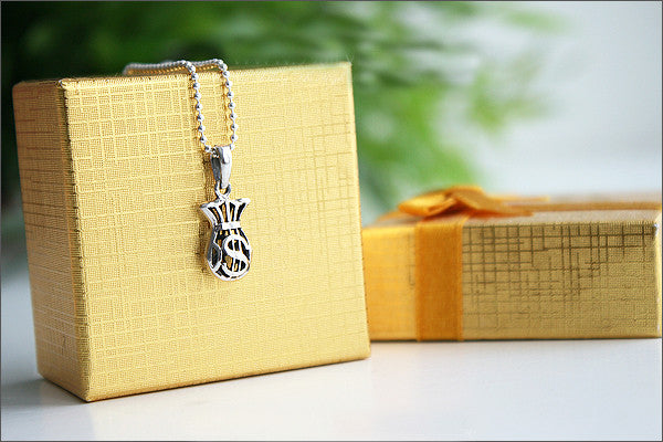money bag Dollar Pendant - 925 Sterling Silver - Silver Pendant - Rocker Gothic Woman Jewelry (P-052)