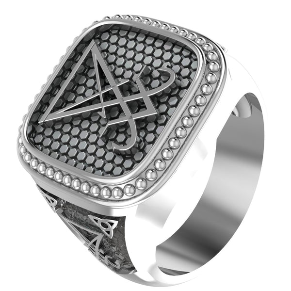 Men's Silver Sigil of Lucifer Ring, Devil Seal of Satan Ring 925 Sterling Silver Size 6-15