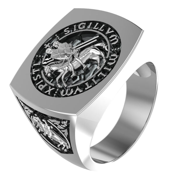 The Seal of Knights Templar Ring, Templar Masonic Ring 925 Sterling Silver Size 6-15