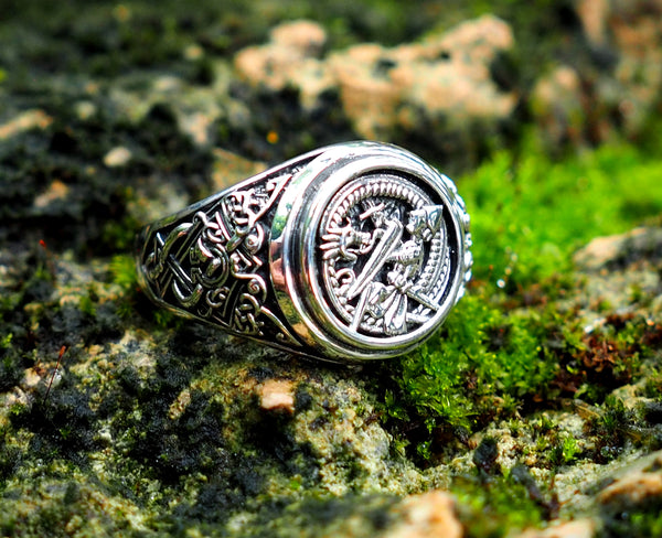 Siegfried and Fafnir Ring, Siegfried and Fafnir Viking Ring, Norse Viking Jewelry, 925 Sterling Silver Size 6-15