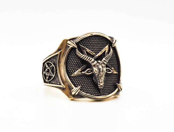 PYTALI Sterling Silver Satan Skull Ring For Men - Gothic Punk Biker Jewelry (Sizes 8-12)