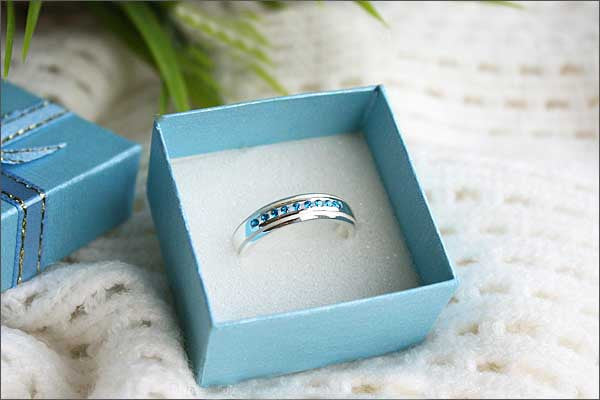 Blue Topaz  - 925 Sterling Silver Band - For Casual Wedding or Engagement - Engravable and Customized Options Available -  Silver ring (R92)