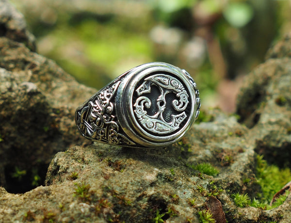 Hugin and Munin Ring, Odin's Ravens Ring, Norse Viking Jewelry 925 Sterling Silver size 6-15