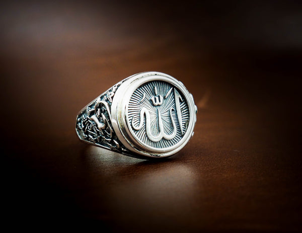 Men’s Sterling Silver Allah Ring – Solid 925 Silver, Arabic Script, Handmade In USA, Size 11