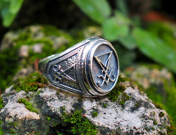 Sigil of Lucifer Ring, Devil Seal of Satan Ring 925 Sterling Silver Size 6-15