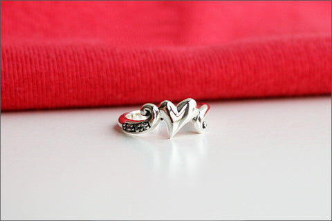 925 Sterling Silver Heart to Heart Ring, Silver ring, White CZ (Cubic Zirconia) stone (R-103)