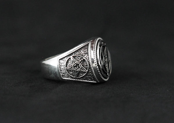 Sigil of Baphomet Ring Gothic Lucifer Church Satan Ring 925 Sterling Silver Size 6-15