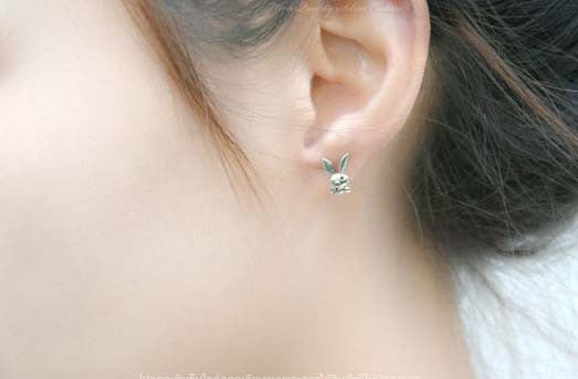 Bunny Rabbit Earrings  - 925 Sterling Silver - Silver  earrings -  Love earrings Gift Idea Rocker Gothic Woman Jewelry (E-18)