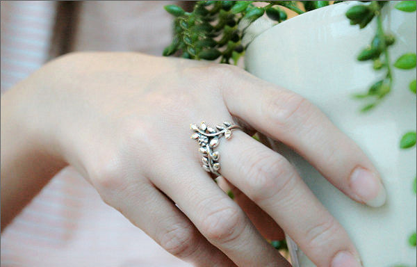 Leaf Ring,Olive Branch Ring - Free Engraved Inside Ring - 925 Sterling Silver-White gold plate-gold plate-Pink gold plate Jewelry (SR-69)