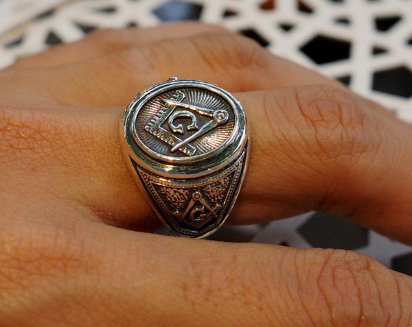 Free mason Masonic Ring, Freemason Master Ring 925 Sterling Silver Size 6-15