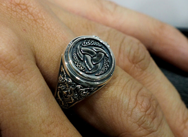 Triple Horn of Odin Ring, Viking Ring, Scandinavian Norse Odin's Ring Viking Jewelry 925 Sterling Silver Size 6-15