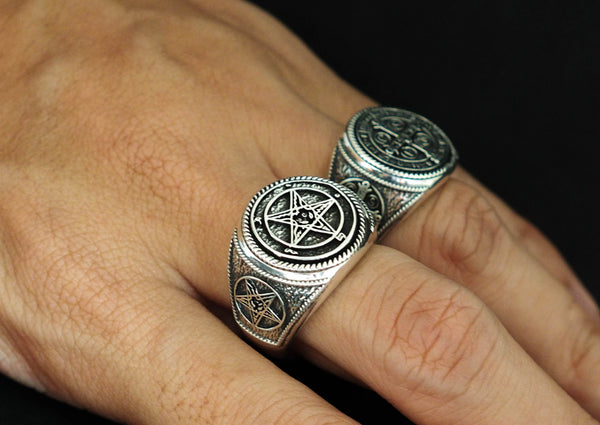 Sigil of Baphomet Ring Gothic Lucifer Church Satan Ring 925 Sterling Silver Size 6-15