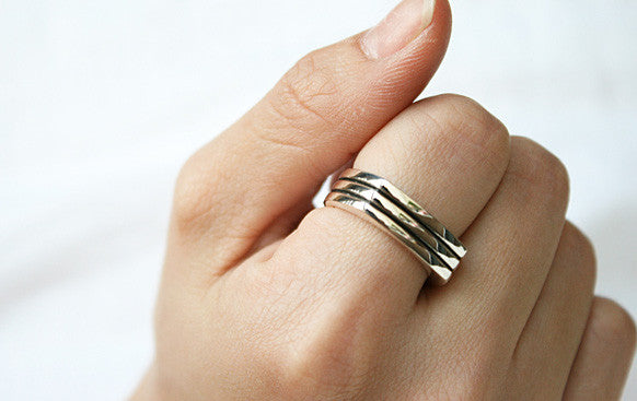 925 Sterling Silver Band Ring Style Gift Idea Rocker Gothic Woman Jewelry - Silver ring (SR-06)