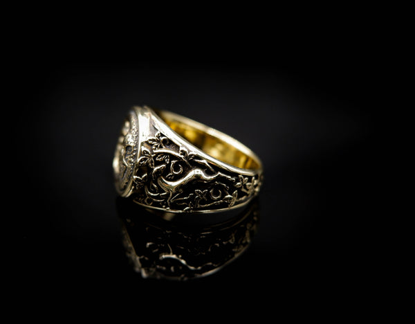 Skull in Crescent Moon and Sun Ring for Men Women Gothic Skull Biker Brass Jewelry Size 6-15 Br-363