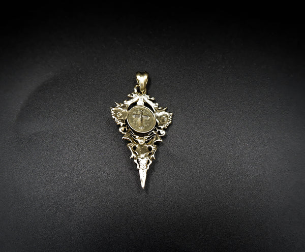 St. Hubert Religious Pendant Deer with Cross Christian Brass Jewelry BR-462