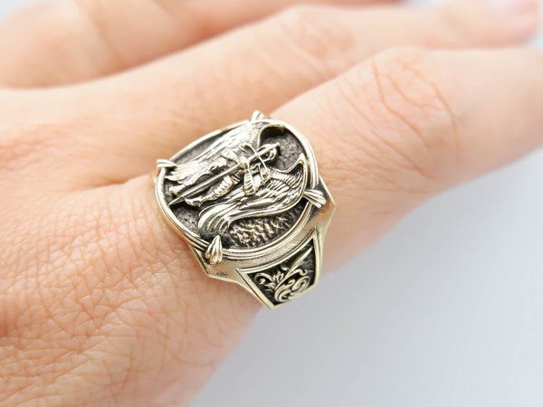 St Michael Ring for Men Archangel Michael Catholic Brass Jewelry Size 6-15 Br-411
