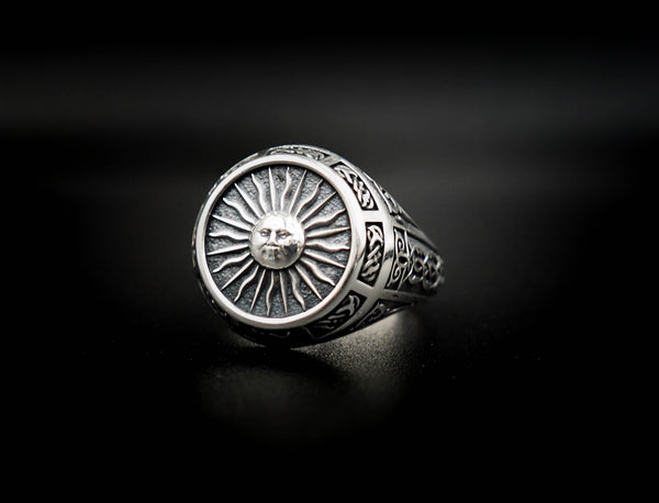 Sun Ring, Silver Sunset Ring Celtic Ornament Talisman Boho Men's Women Fashion Jewelry 925 Sterling Silver Size 6-15
