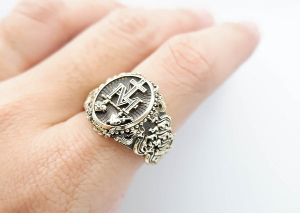Virgin Mary Ring for Men Women Miraculous Medal Christian Brass Jewelry Size 6-15 Br-353