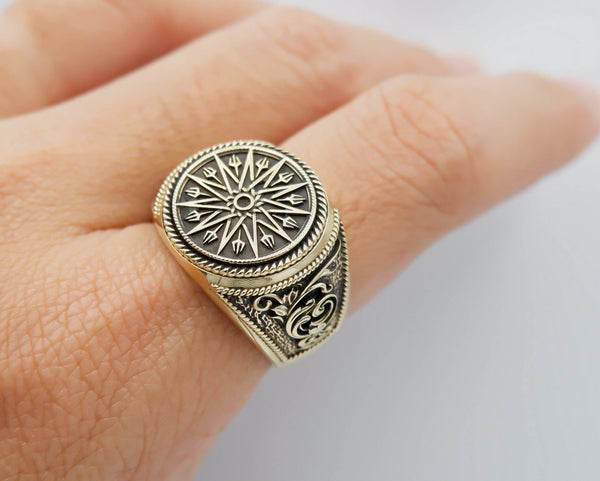 Trident Mandala Ring Greek Ancient Amulet Brass Jewelry Size 6-15 Br-415