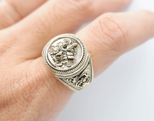 Saint Mark Lion Signet Ring Cross Protection Christian Brass Jewelry Br-530