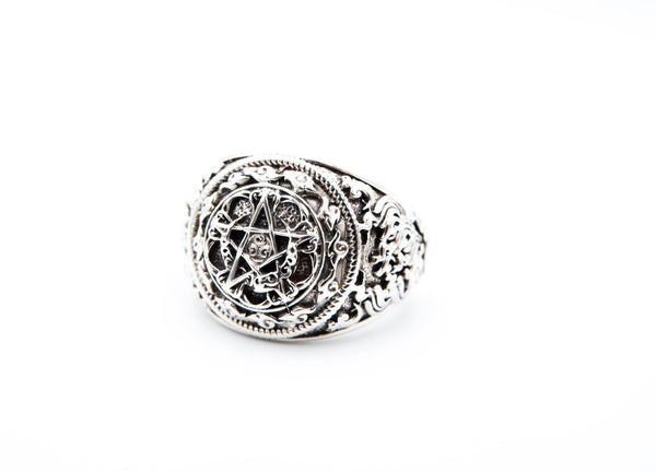 Pentagram In Moon Ring Protection Moon Sun Celtic Wicca Amulet Mens Jewelry 925 Sterling Silver Size 6-15