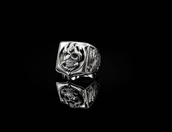 Snake Skull Ring Gothic Men's Death Punk for Men Women Jewelry 925 Sterling Silver