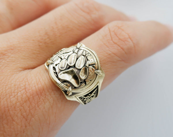 Norse Viking Bear Paw Ring Scandinavian Slavic Brass Jewelry Size 6-15 Br-413