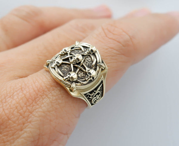 Pentagram Skull Ring Amulet Pentacle Star Gothic Brass Jewelry Size 6-15 Br-421