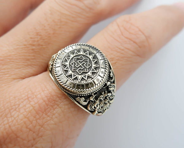 Valkyrie Ring with Slavic Pagan for Men Women Norse Nordic Viking Brass Jewelry Size 6-15 Br-374