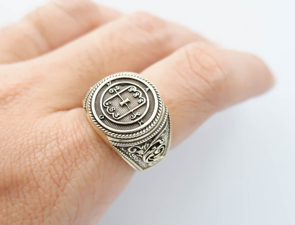 Seal of Amon Ring Lesser Key of Solomon Seal Magic Brass Jewelry Br-531, Yellow