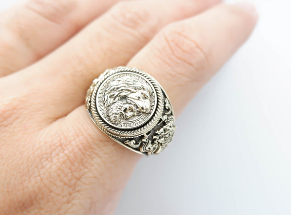 Hercules with Lion Ring Ancient Greek Mythology for Men Women Brass Jewelry Size 6-15 Br-358