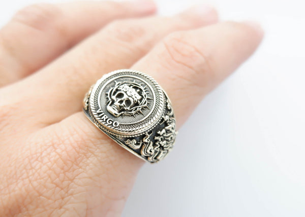 Virgo Zodiac Skull Ring Constellation Horoscope Gothic for Men Women Brass Jewelry Size 6-15 Br-352