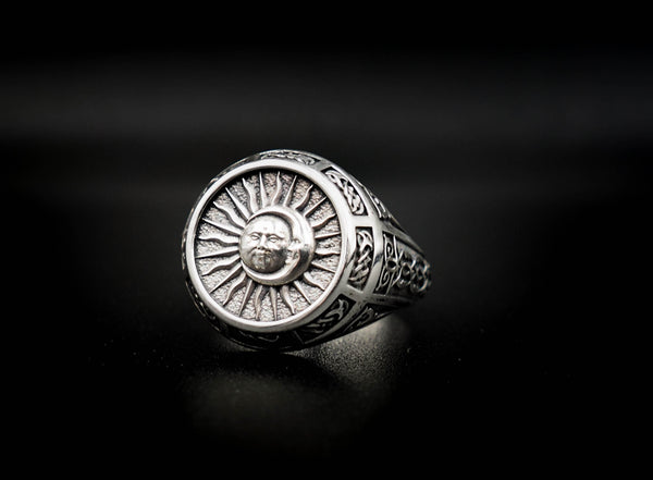 Sun Moon Ring Celtic Ornament Talisman Boho Men's Women Fashion Jewelry 925 Sterling Silver Size 6-15