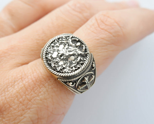 Angel Ring for Men Punk Gothic Saint Michael Archangel Brass Jewelry Size 6-15 Br-406