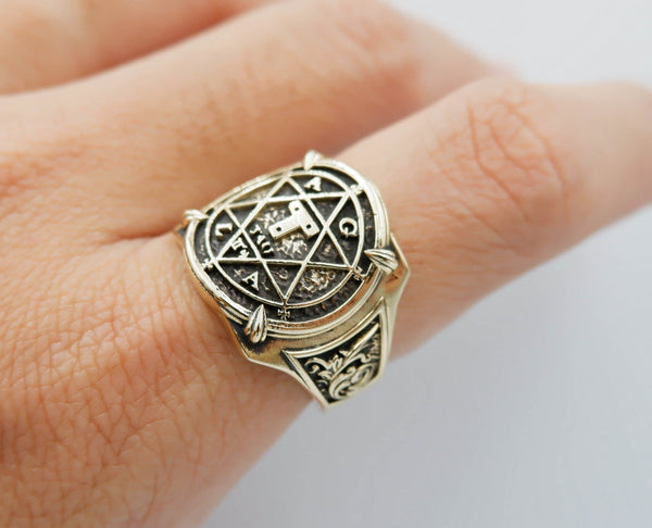 Hexagram Star of David Ring King of Solomon Circle of Pentacl Brass Jewelry Size 6-15 Br-402