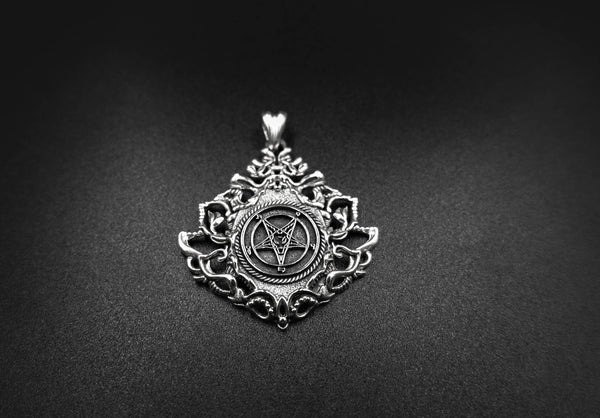 Pentagram Baphomet Satan Goat Demon Pendant 925 Sterling Silver