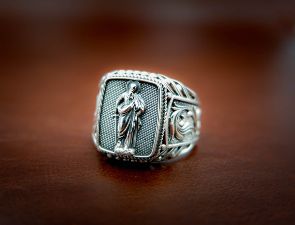 Catholic Signet St Saint Paul Ring Mens Amulet Jewelry 925 Sterling Silver Size 6-15