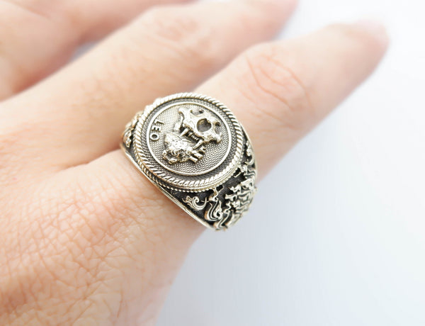 Leo Zodiac Skull Ring Constellation Horoscope Gothic for Men Women Brass Jewelry Size 6-15 Br-346