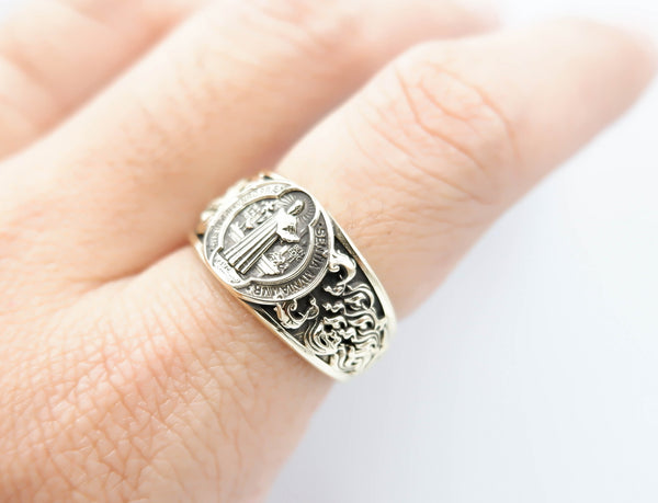 Saint Benedict Band Ring Exorcism Christian Brass Jewelry Size 6-15 Br-502